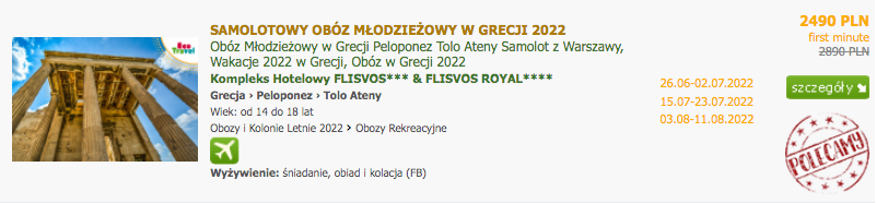 SAMOLOTOWY OBÓZ MŁODZIEŻOWY W GRECJI 2022