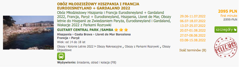 OBÓZ MŁODZIEŻOWY HISZPANIA I FRANCJA EURODISNEYLAND + GARDALAND 2022