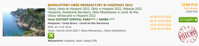 SAMOLOTOWY OBÓZ REKREACYJNY W HISZPANII 2022