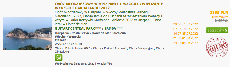 OBÓZ MŁODZIEŻOWY W HISZPANII + WŁOCHY ZWIEDZANIE WENECJI I GARDALANDU 2022